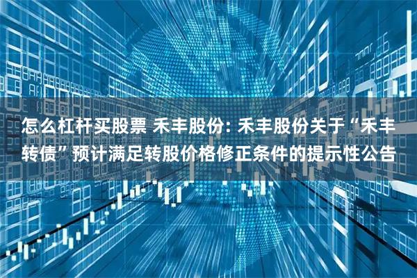 怎么杠杆买股票 禾丰股份: 禾丰股份关于“禾丰转债”预计满足转股价格修正条件的提示性公告